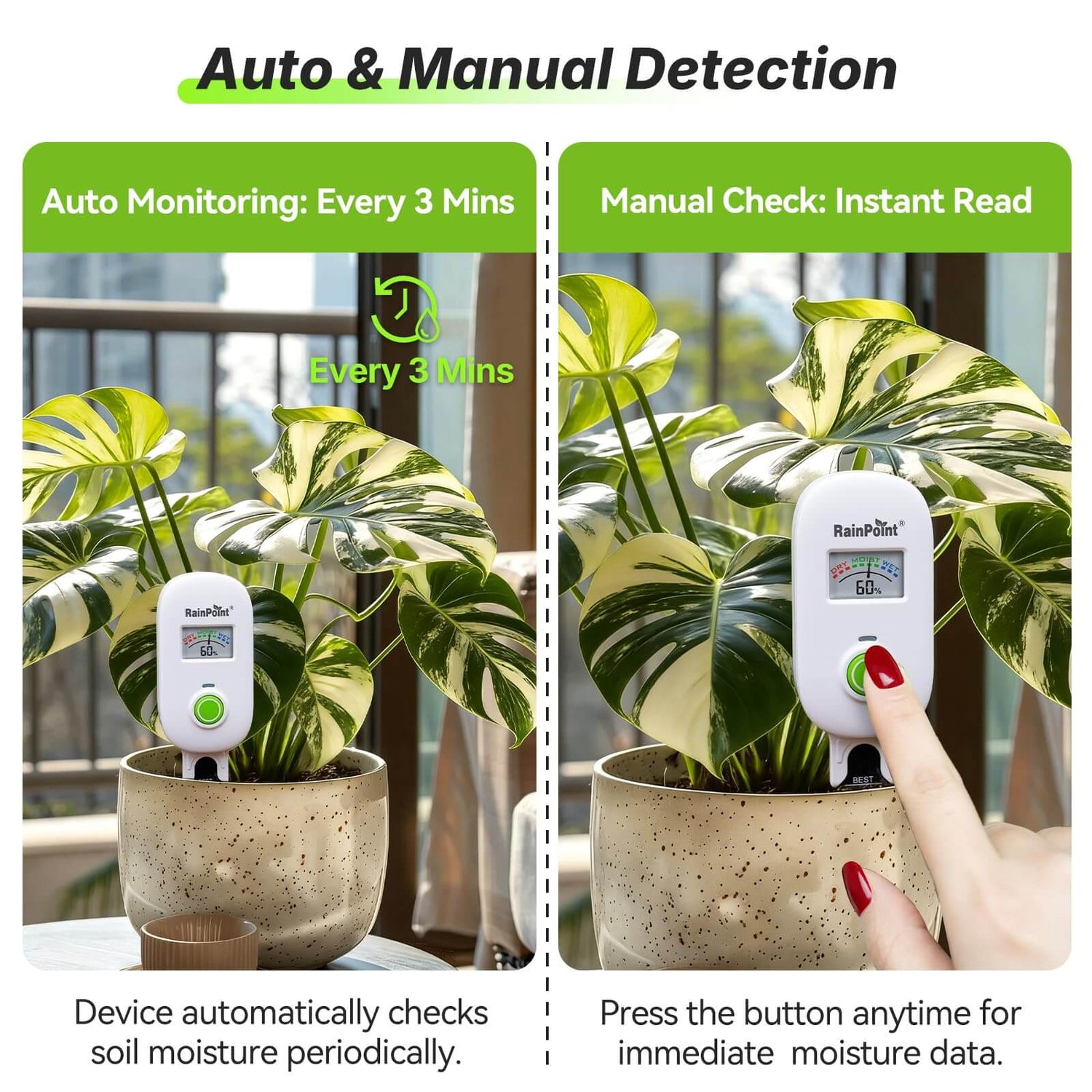 [2026 Version]RAINPOINT Visual Gauge Digital Smart Wireless Plant Moisture Meter,WiFi Hub Needed