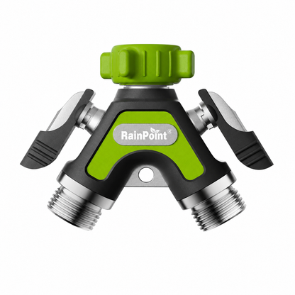 RAINPOINT Garden Hose Splitter 2 Way – All Metal Heavy Duty Water Y Splitter(Green)
