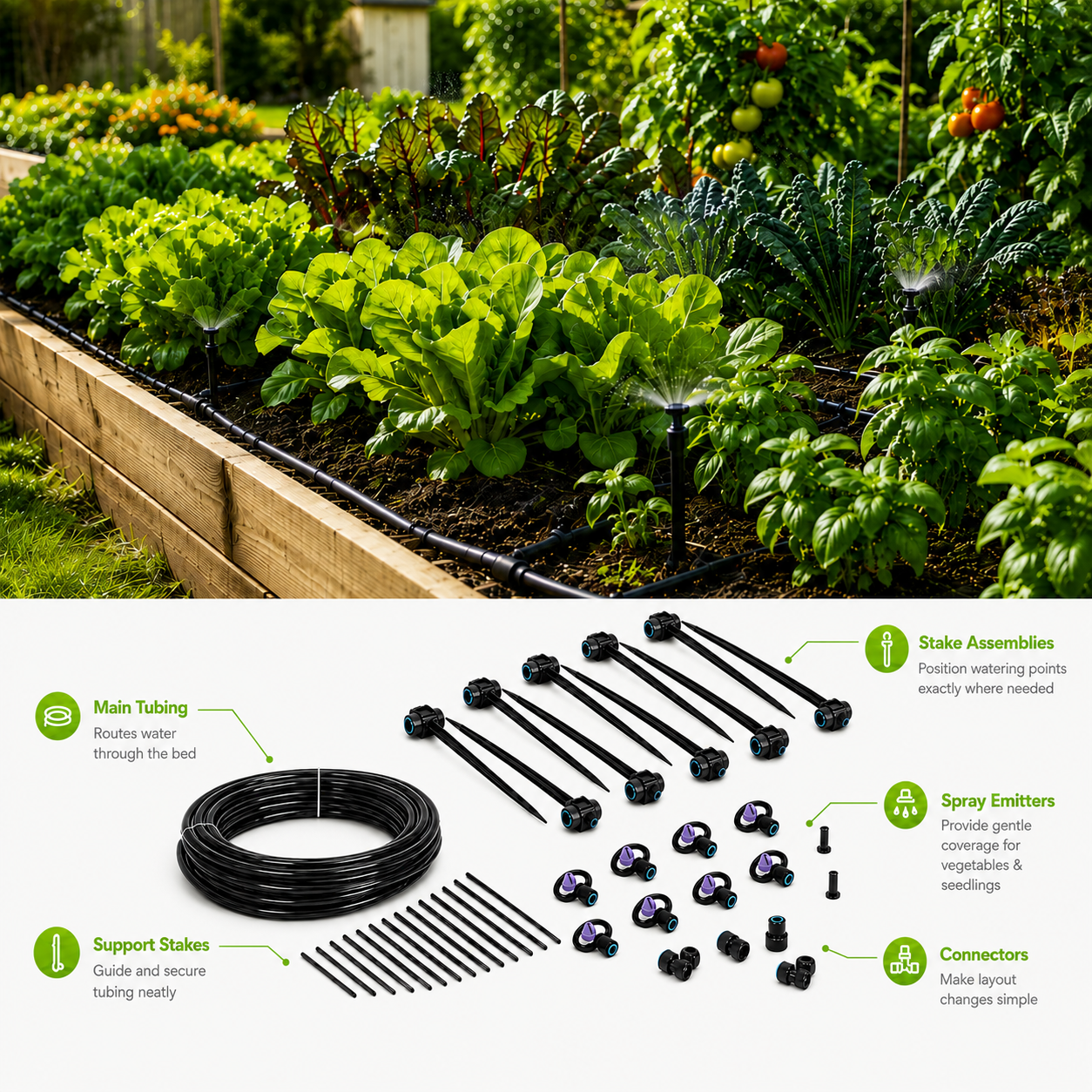 RainPoint Flexible Irrigation System For Vegetable Beds