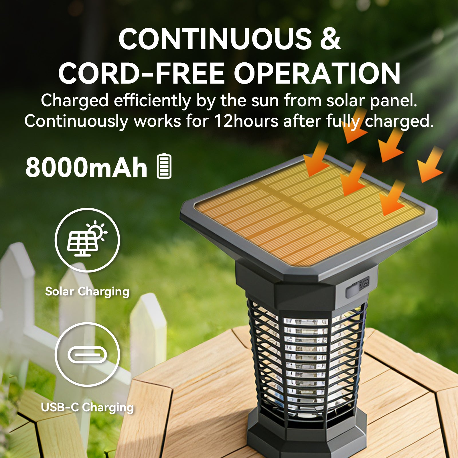 RainPoint Solar Bug Zapper Outdoor – 3000V Electric Grid, Cordless, Day &amp; Night Protection