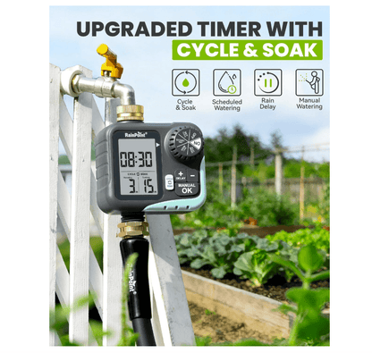 RAINPOINT Sprinkler Timer for Garden Hose - Hose Timer with Cycle &amp; Soak, Brass Inlet