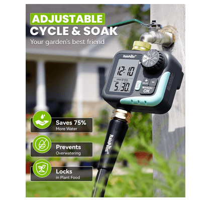 RAINPOINT Sprinkler Timer for Garden Hose - Hose Timer with Cycle &amp; Soak, Brass Inlet