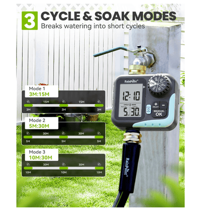 RAINPOINT Sprinkler Timer for Garden Hose - Hose Timer with Cycle &amp; Soak, Brass Inlet