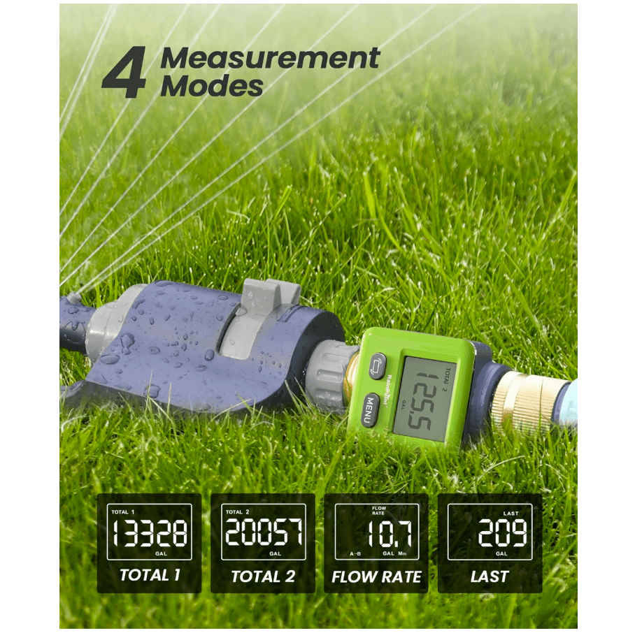 RAINPOINT Water Flow Meter – ±5% Accuracy Brass Garden Hose Gauge with 180° Flip Screen