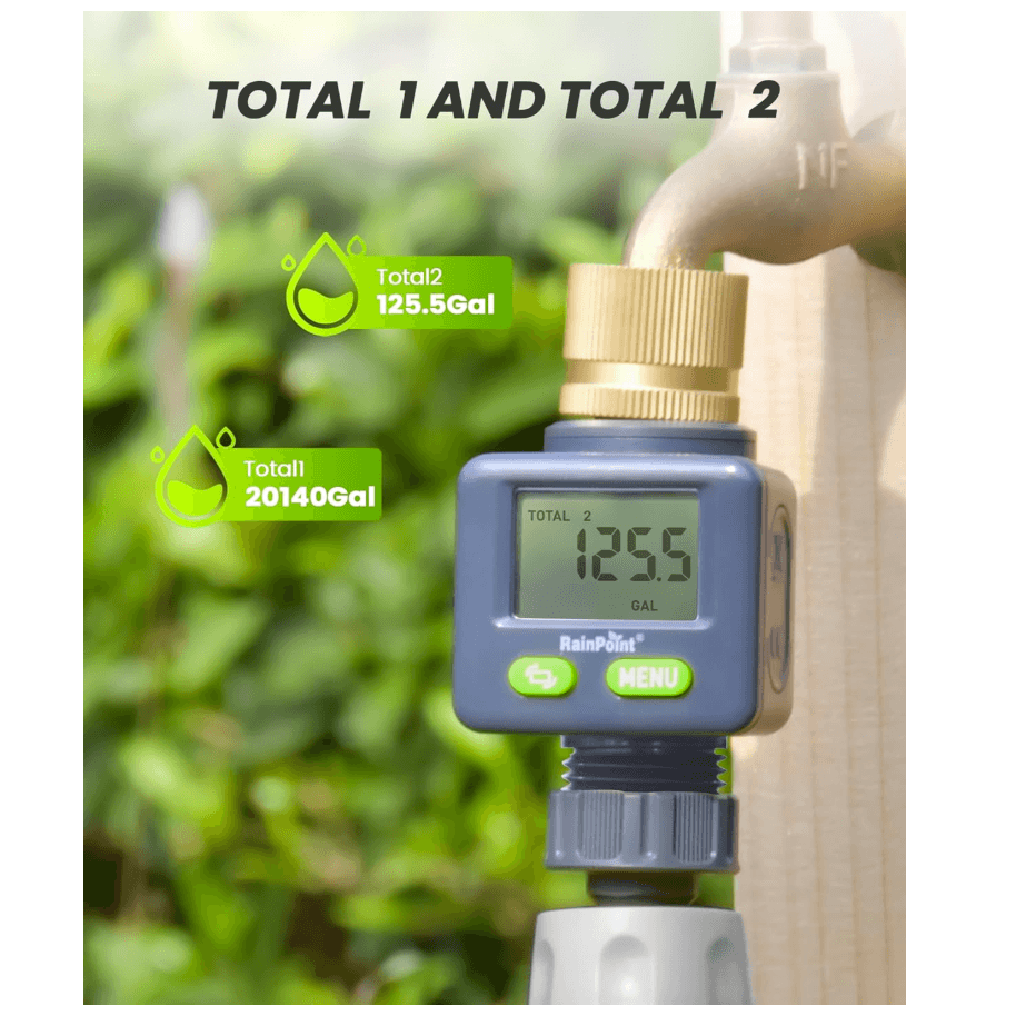 Rainpoint Water Flow Meter with Brass Inlet,Garden Hose, Sprinkler &amp; Nozzle Sprayer