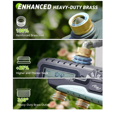 RAINPOINT 3 Zone Water Timer with Brass Inlet &amp; Outlet