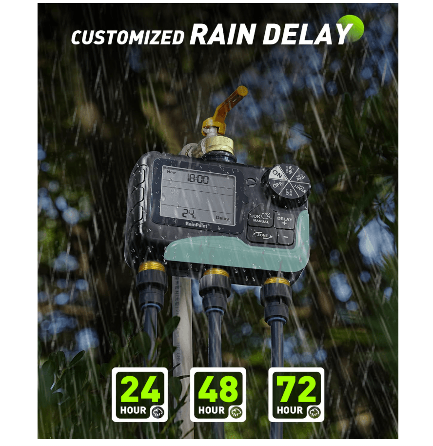 RAINPOINT 3 Zone Water Timer with Brass Inlet &amp; Outlet