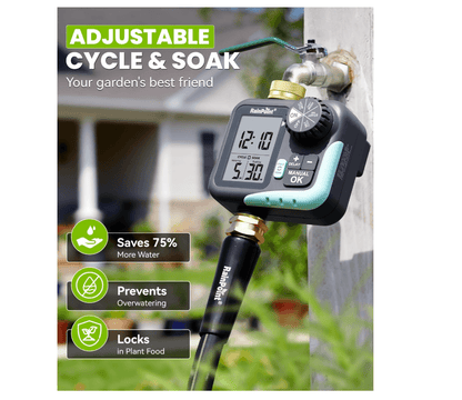 RAINPOINT Sprinkler Timer for Garden Hose - Hose Timer with Cycle &amp; Soak, Brass Inlet &amp; Outlet