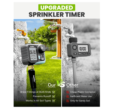 RAINPOINT Sprinkler Timer for Garden Hose - Hose Timer with Cycle &amp; Soak, Brass Inlet &amp; Outlet