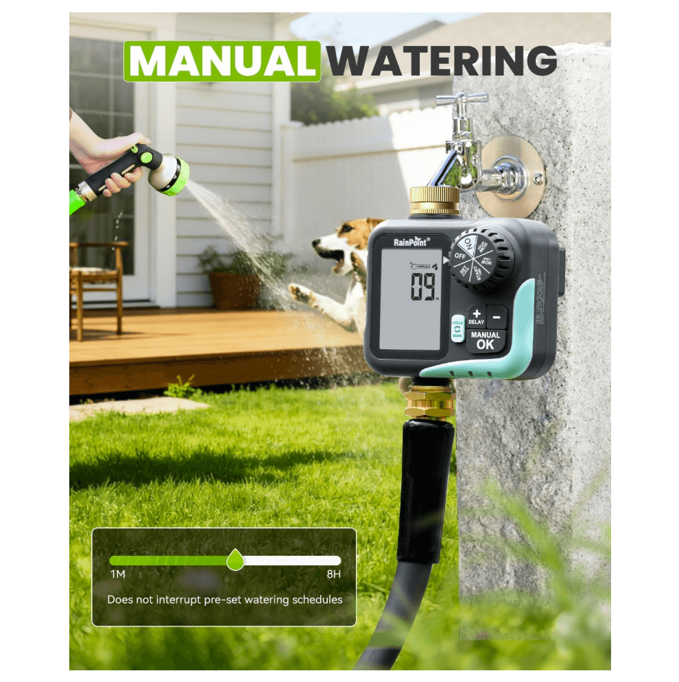 RAINPOINT Sprinkler Timer for Garden Hose - Hose Timer with Cycle &amp; Soak, Brass Inlet &amp; Outlet