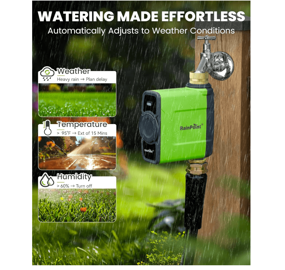 RAINPOINT WiFi Water Timer for Garden Hose (Brass Inlet &amp; Outlet, No Gateway)