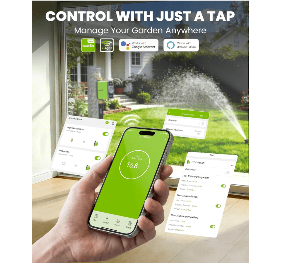 RAINPOINT WiFi Water Timer for Garden Hose (Brass Inlet &amp; Outlet, No Gateway)