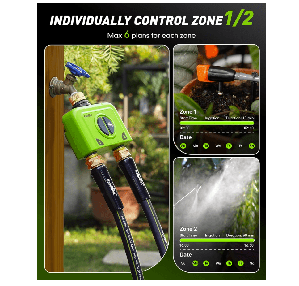 RAINPOINT 2 Zone  WiFi Water Timer for Garden Hose(Brass Inlet &amp; Outlet, Ethernet Gateway)