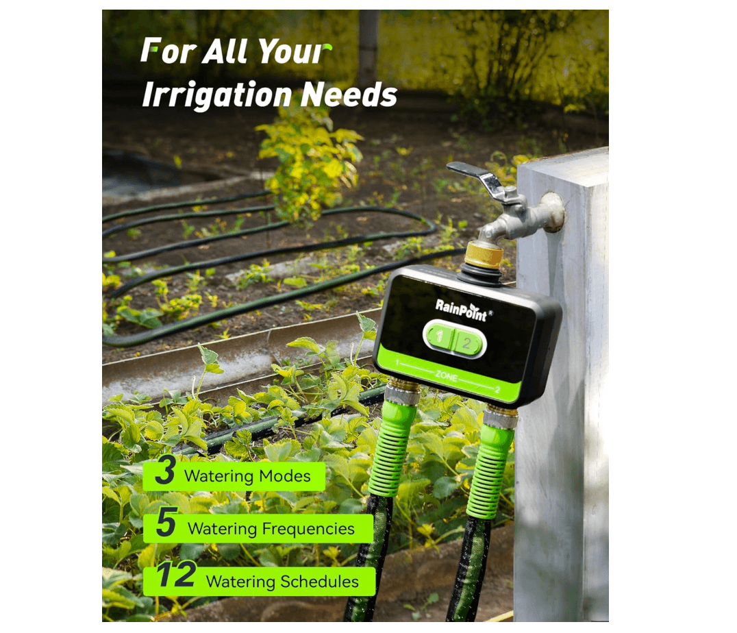 RainPoint 2-Zone WiFi Water Timer for Garden Hose with Brass Inlet &amp; Outlet