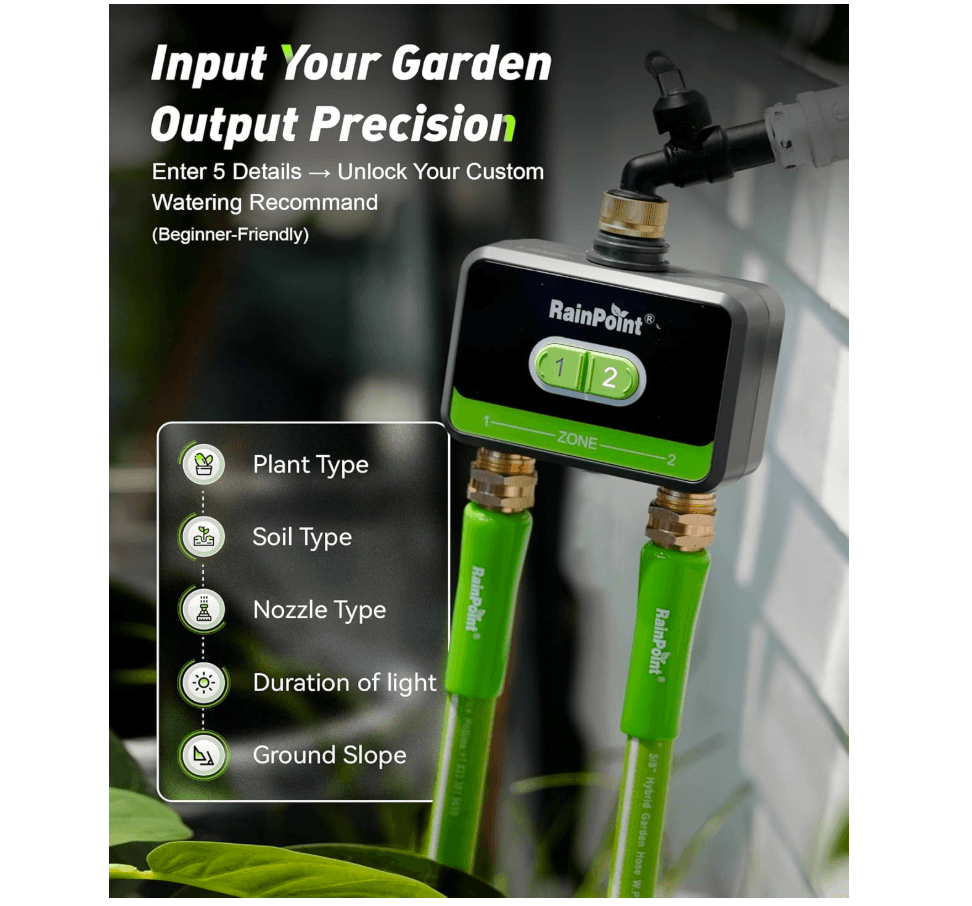 RainPoint 2-Zone WiFi Water Timer for Garden Hose with Brass Inlet &amp; Outlet