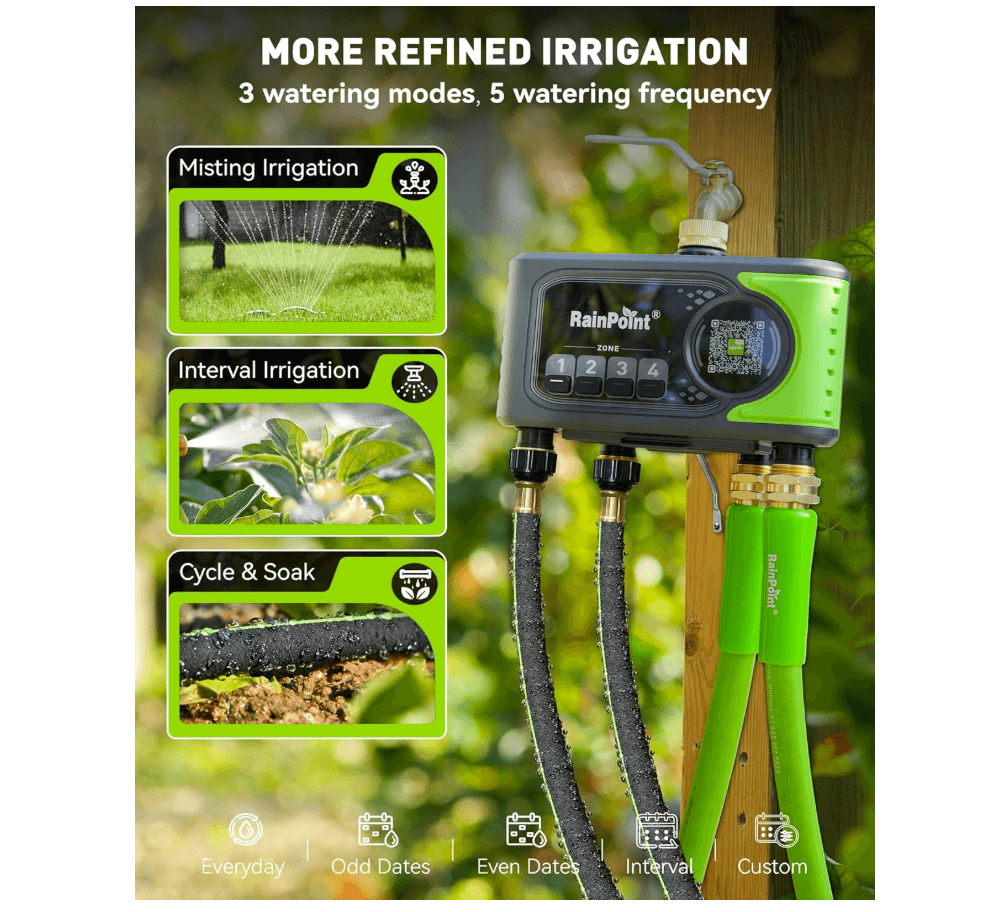 RAINPOINT WiFi Sprinkler Timer 4 Zone, Outdoor Smart Water Timer for Garden Hose with Brass Inlet &amp; Outlet