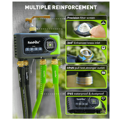 RAINPOINT WiFi Sprinkler Timer 4 Zone, Outdoor Smart Water Timer for Garden Hose with Brass Inlet &amp; Outlet