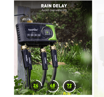 RAINPOINT WiFi Sprinkler Timer 4 Zone, Outdoor Smart Water Timer for Garden Hose with Brass Inlet &amp; Outlet