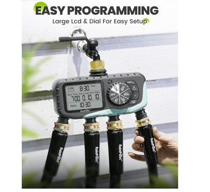 RAINPOINT Sprinkler Timer 4 Zone, Lawn Brass Inlet