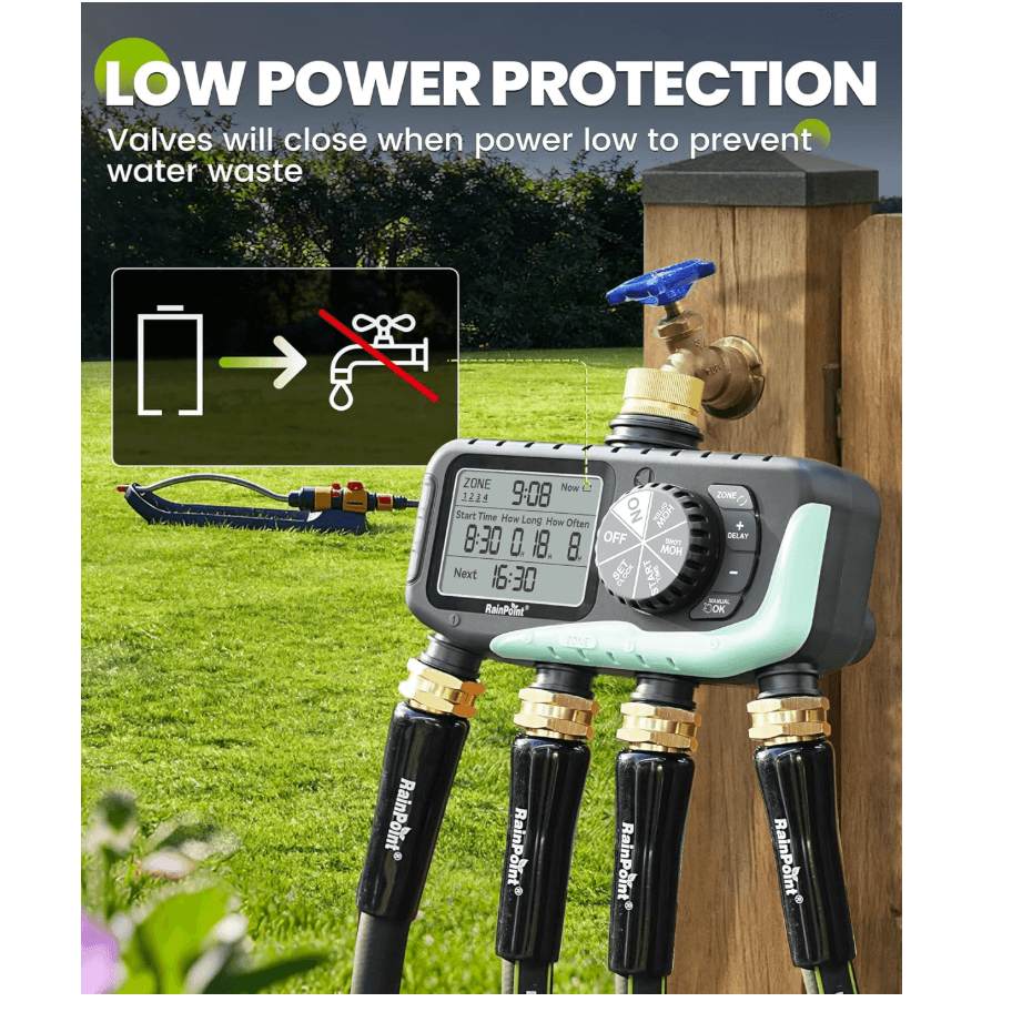 RAINPOINT Sprinkler Timer 4 Zone, Lawn Brass Inlet
