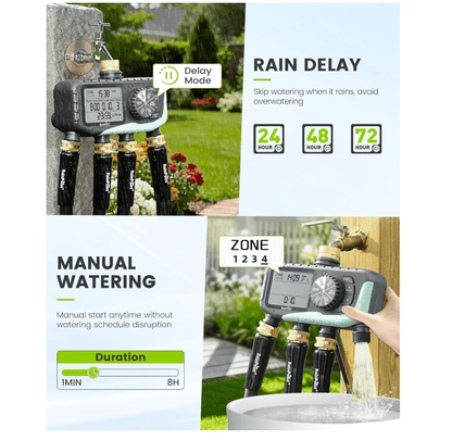 RAINPOINT Sprinkler Timer 4 Zone, Lawn Brass Inlet