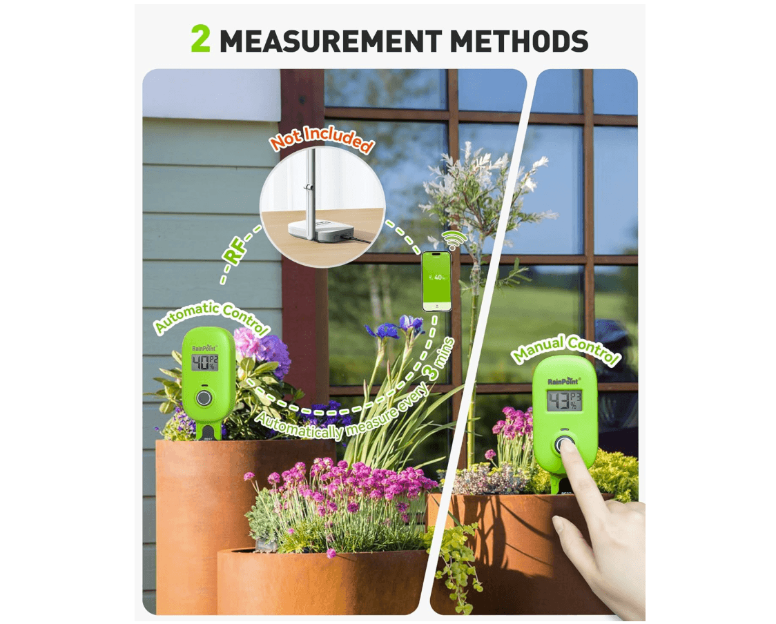 RAINPOINT Smart Soil Moisture Meter for Plants, Soil Hygrometer Sensor, , HWG023/HWG040 WiFi Hub Needed (Green)
