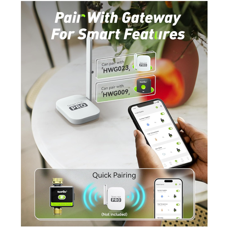 RAINPOINT Smart Water Timer with Brass Inlet &amp; Outlet (Not Include Gateway)