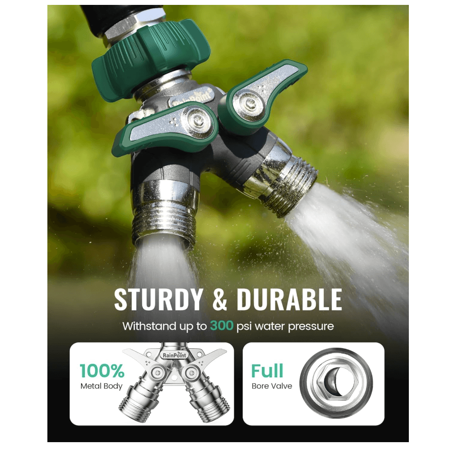 RainPoint Heavy Duty 2 Way Hose Splitter – 100% Metal, Full Flow (1 Pack)
