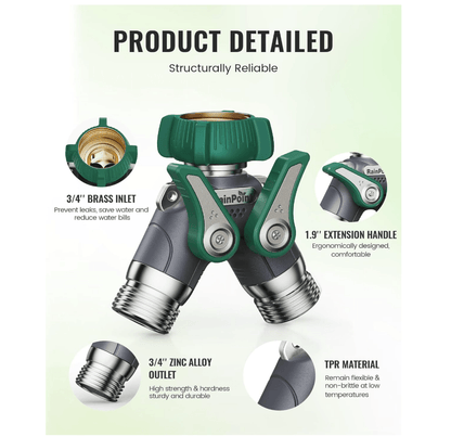 RainPoint Heavy Duty 2 Way Hose Splitter – 100% Metal, Full Flow (1 Pack)
