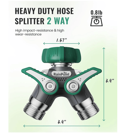 RainPoint Heavy Duty 2 Way Hose Splitter – 100% Metal, Full Flow (1 Pack)