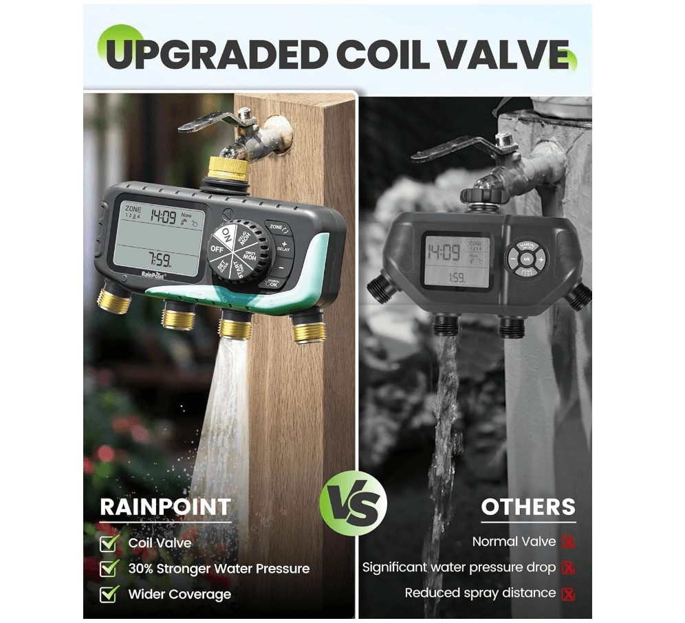 RAINPOINT Sprinkler Timer 4 Zone, Water Timer for Programmable
