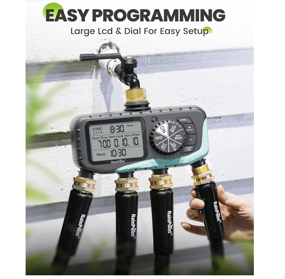 RAINPOINT Sprinkler Timer 4 Zone, Water Timer for Programmable