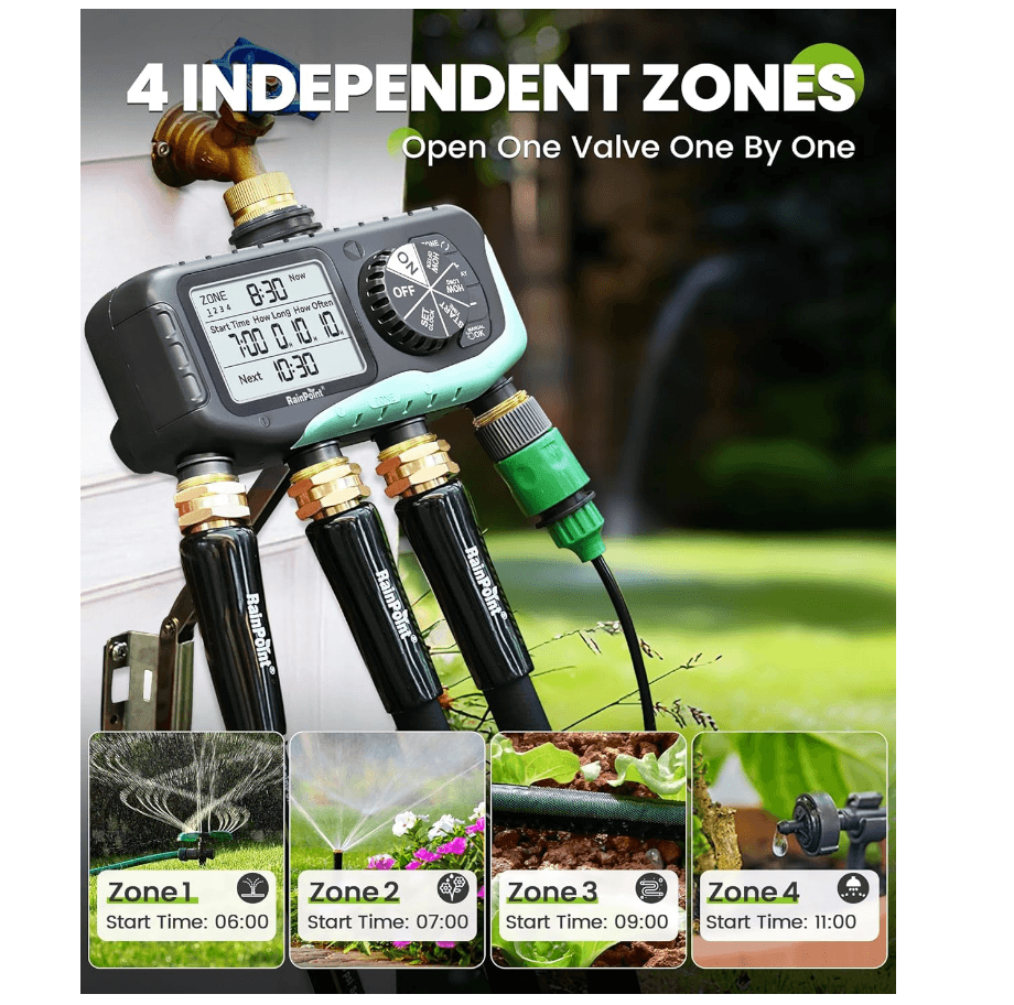 RAINPOINT Sprinkler Timer 4 Zone, Water Timer for Programmable