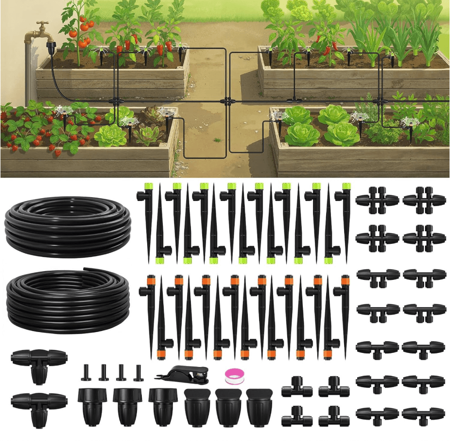 RAINPOINT Drip Irrigation System, Quick-Connect Garden Watering System Kit