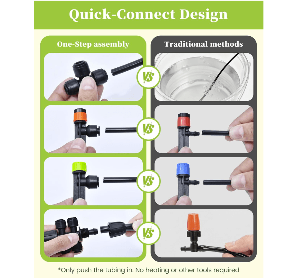 RAINPOINT Drip Irrigation System, Quick-Connect Garden Watering System Kit