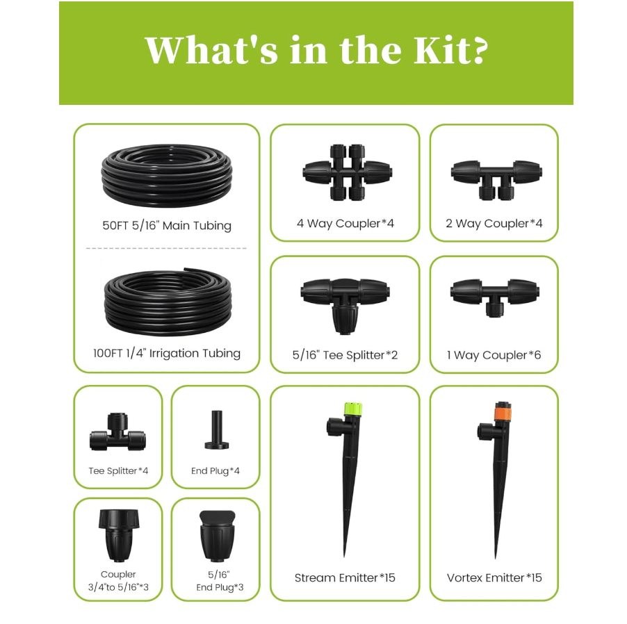 RAINPOINT Drip Irrigation System, Quick-Connect Garden Watering System Kit