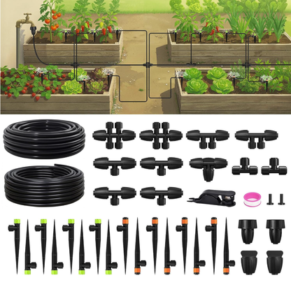 RAINPOINT Drip Irrigation System, Quick-Connect Garden Watering System Kit(25 ft Main Tubing + 50 ft Irrigation Tubing)