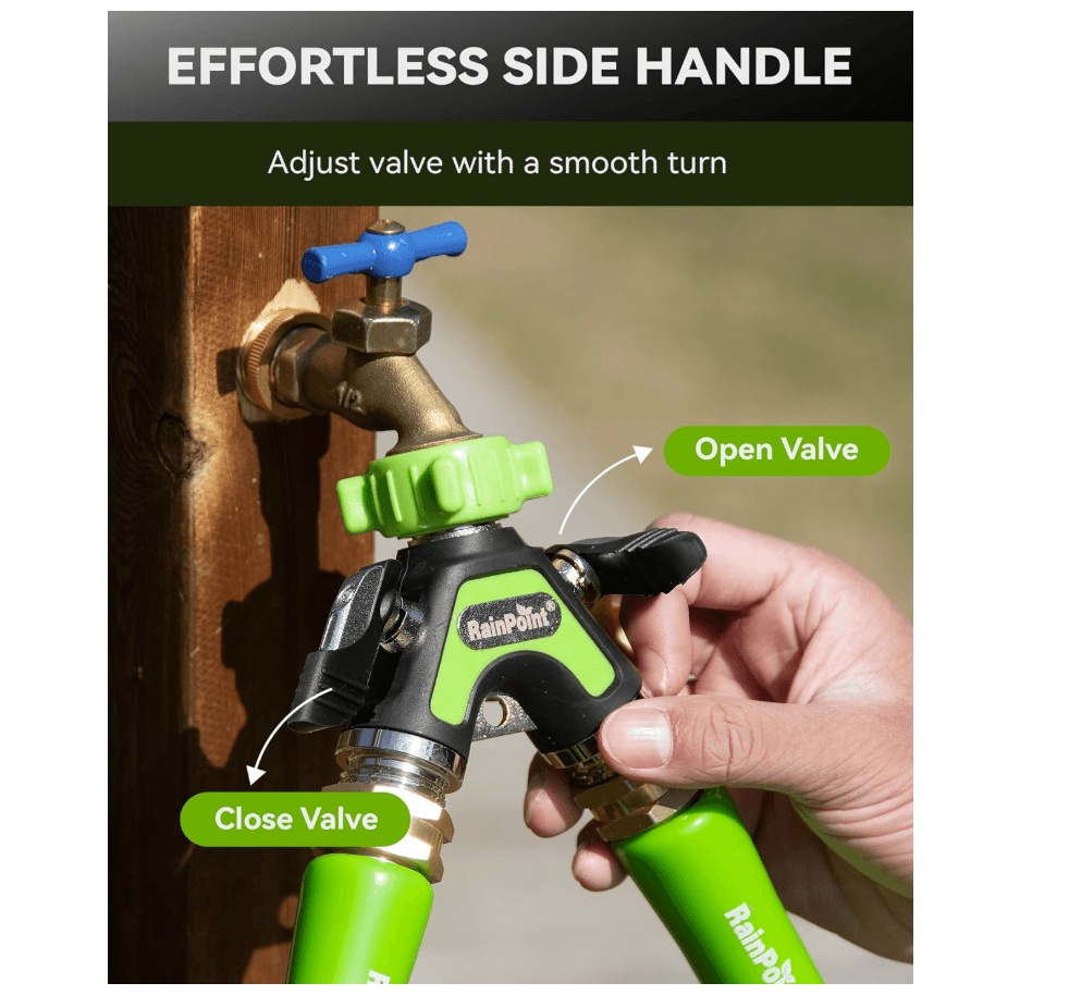 RAINPOINT Garden Hose Splitter 2 Way – All Metal Heavy Duty Water Y Splitter(Green)