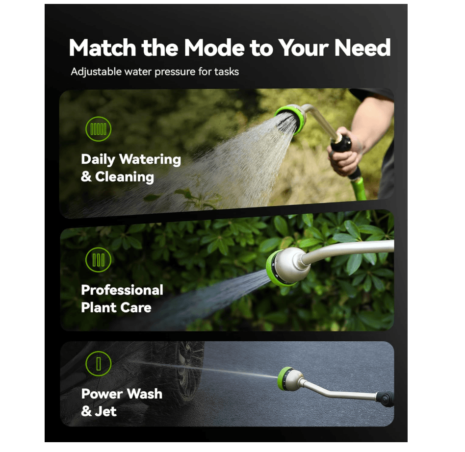 RAINPOINT 16" Metal Watering Wand – 9 Spray Patterns, Garden Hose Nozzle(Green)