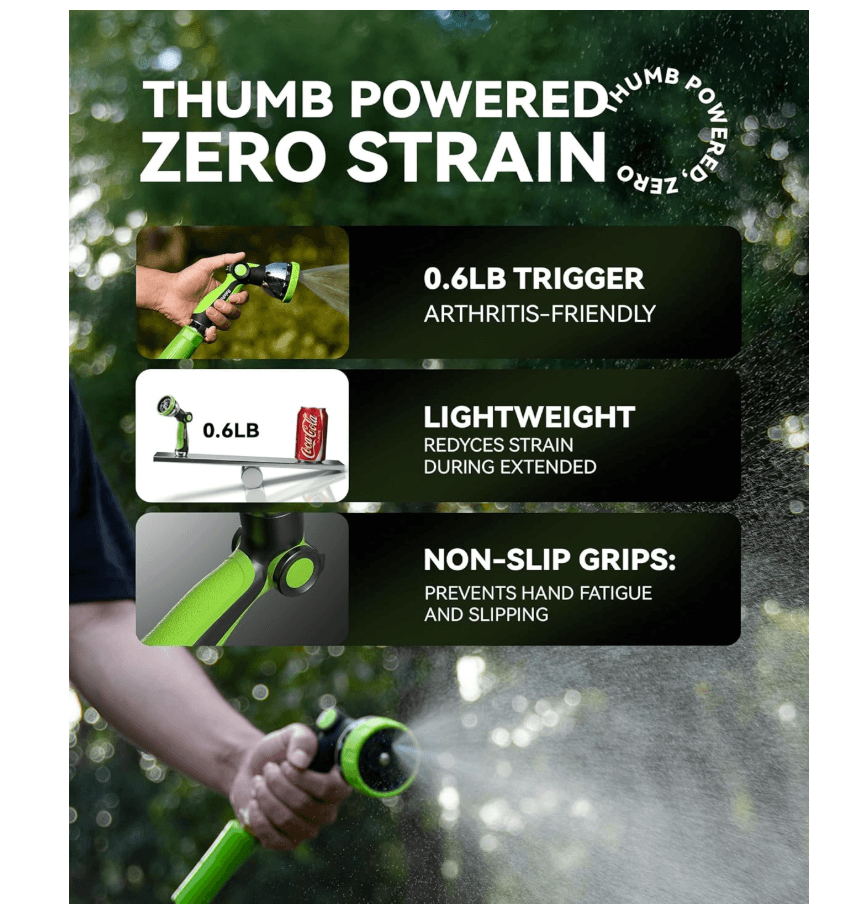 RAINPOINT Spray Nozzles for Garden Hose - 10 Spray Patterns(Green)