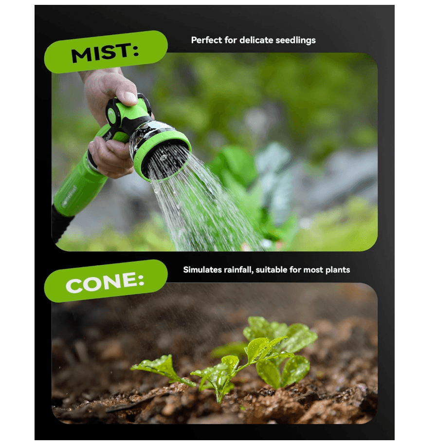 RAINPOINT Spray Nozzles for Garden Hose - 10 Spray Patterns(Green)