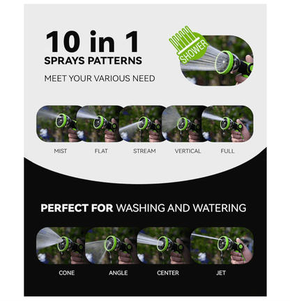 RAINPOINT Spray Nozzles for Garden Hose - 10 Spray Patterns(Green)