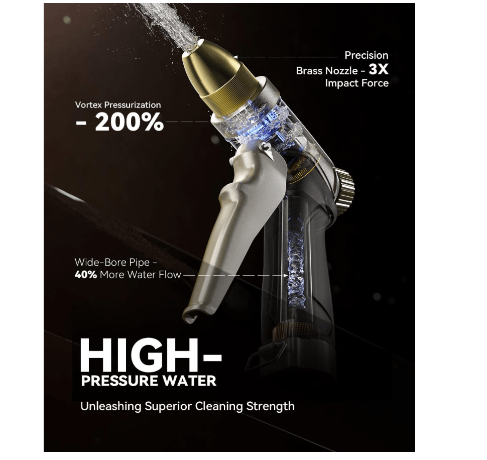 RAINPOINT Garden Hose Nozzle, 100% Heavy Duty Metal Hose Sprayer, Gold