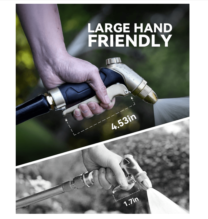 RAINPOINT Garden Hose Nozzle, 100% Heavy Duty Metal Hose Sprayer, Gold
