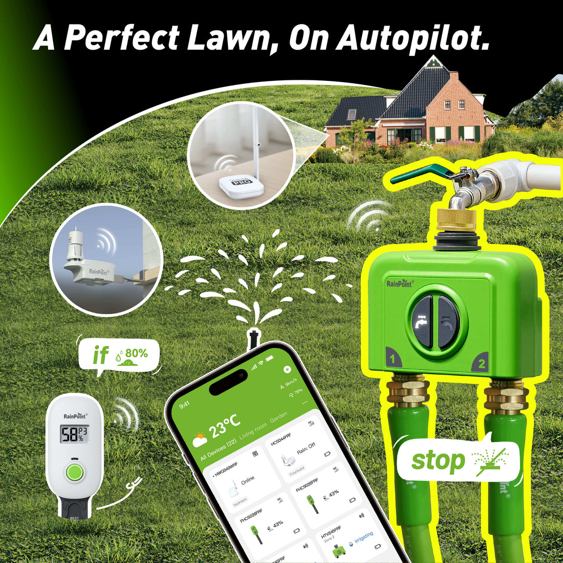 RainPoint Automated Lawn Watering Based on Soil Moisture &amp; Weather