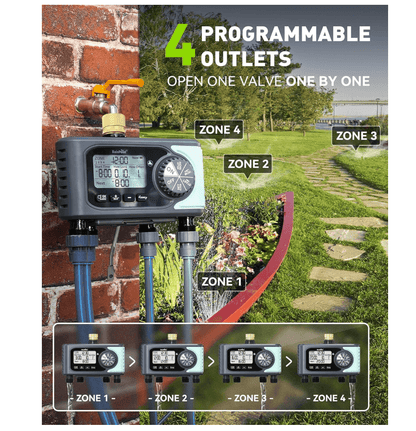 RainPoint 4 Outlet Hose Timer with Brass Inlet